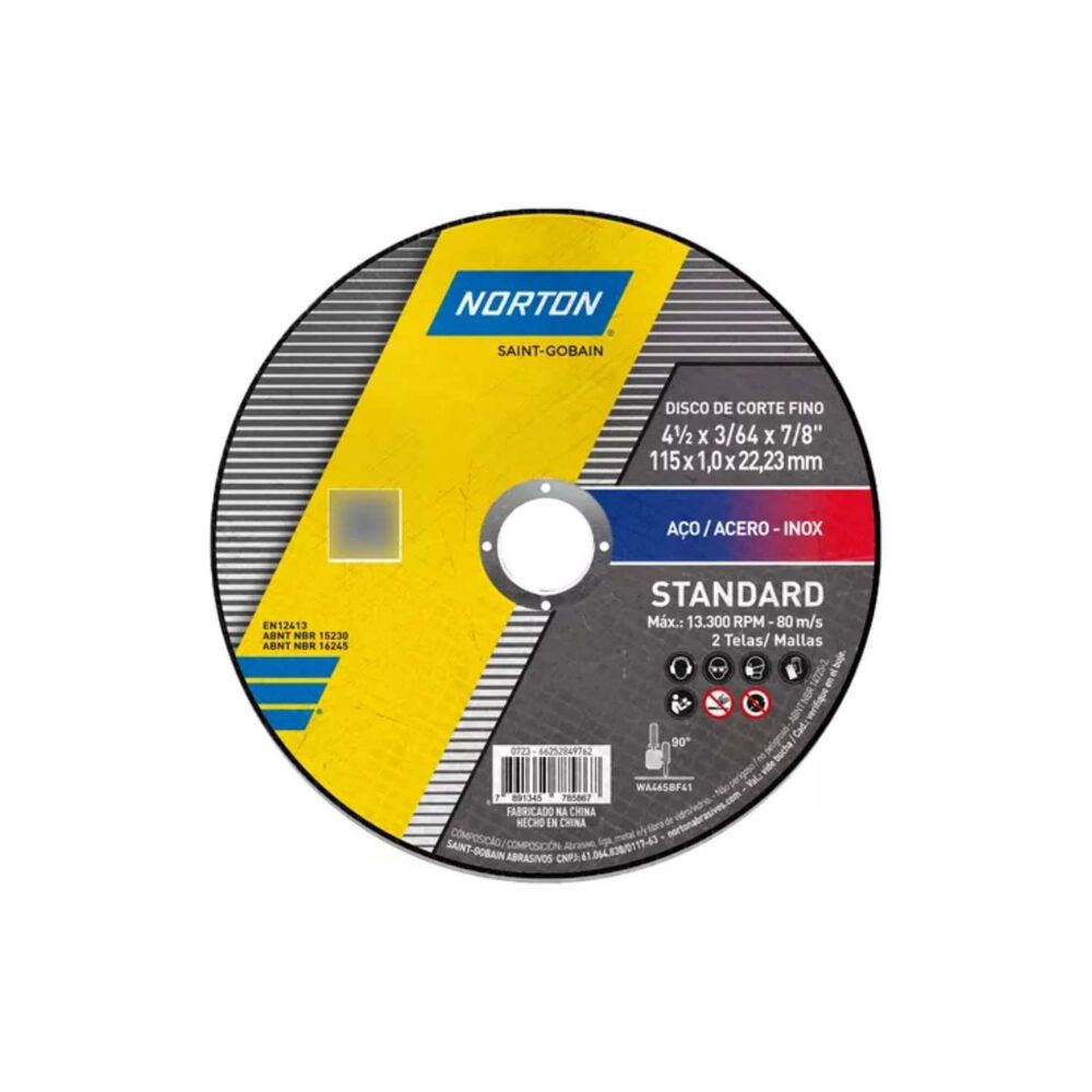 Disco De Corte Acero Inoxidable Standard 4.1/2" / 115 X 1.0 Mm - Norton image number 0.0