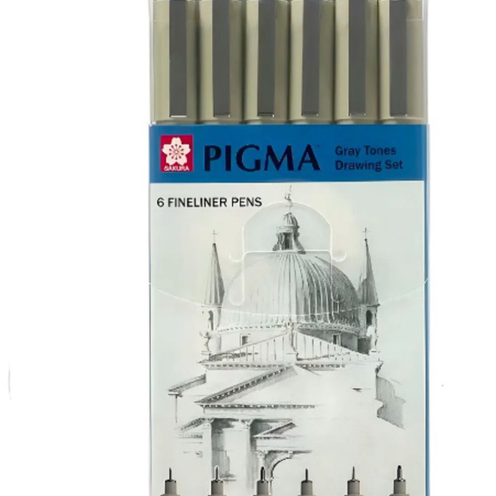 Set 6 Tiral&iacute;neas Sakura Pigma Micron Drawing Gray Tones image number 0.0