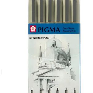 Set 6 Tiral&iacute;neas Sakura Pigma Micron Drawing Gray Tones