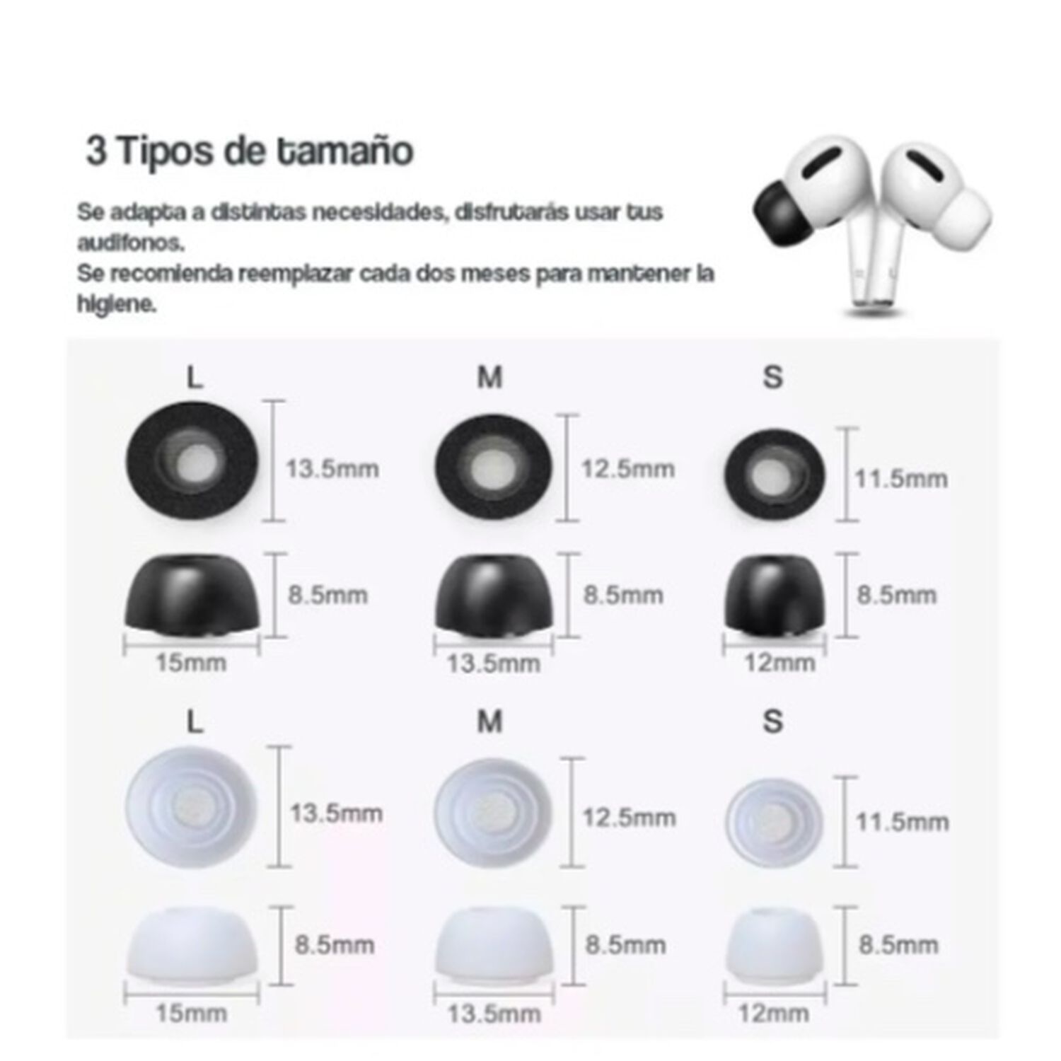 6 Pares Almohadillas Silicona Airpods Pro image number 3.0