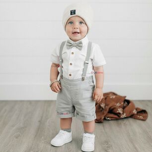 Conjunto De Vestir Con Tirantes Camisa Pantal&oacute;n Corto Algod&oacute;n Beb&eacute; Gris
