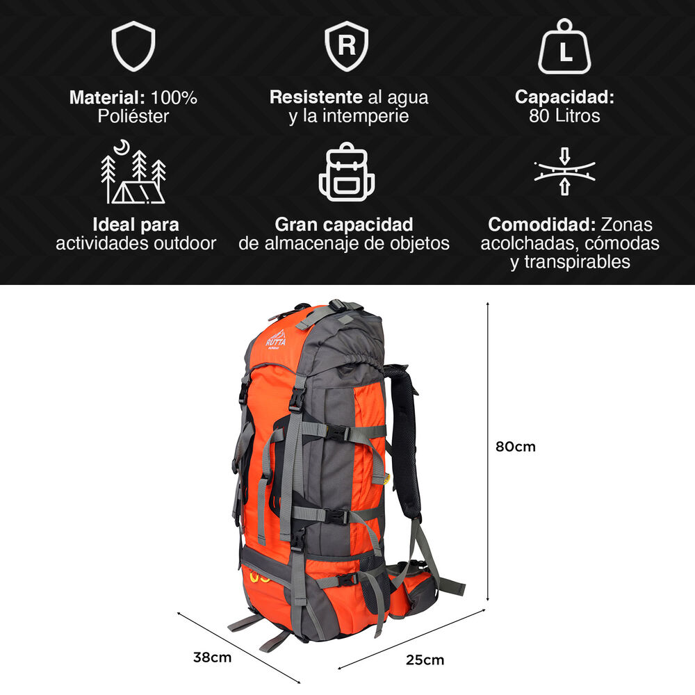 Mochila Camping 80l Naranjo image number 2.0