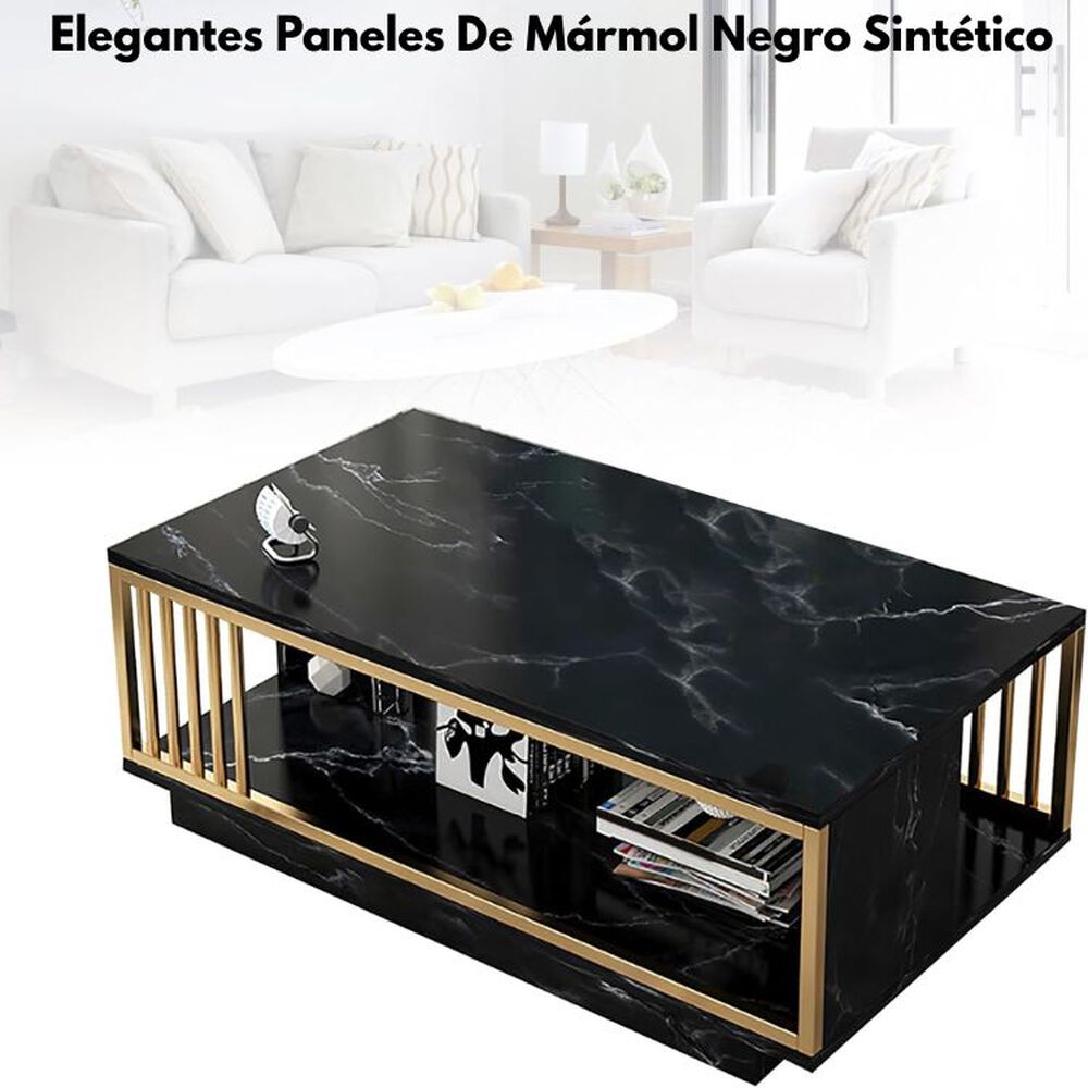 Mesa De Centro Rectangular 120 X 60 X 40 Cm Mármol Negro image number 2.0