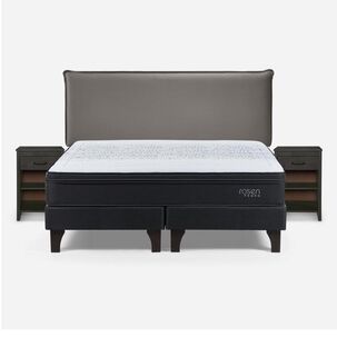 Cama Europea Rosen Tempo / King / Base Dividida + Set De Maderas Maurice Gris