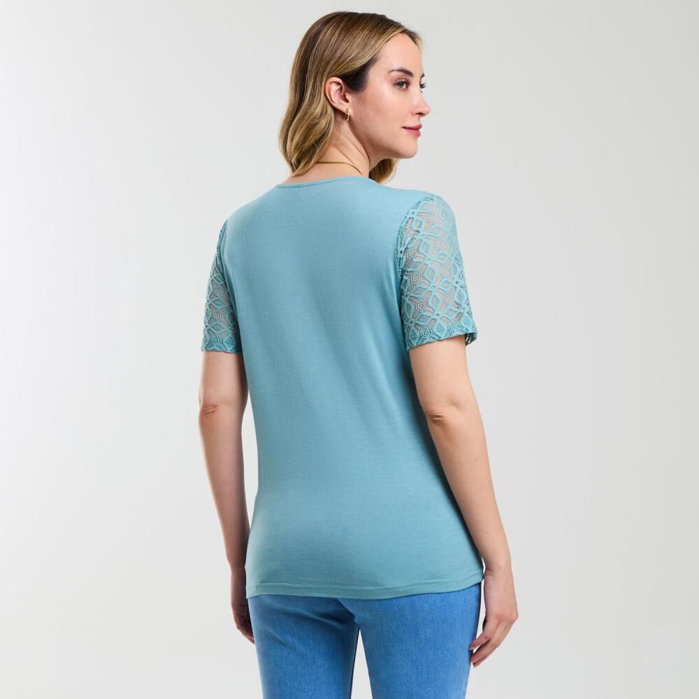 Polera Lace Delantero Manga Corta Cuello Redondo Mujer Geeps image number 3.0