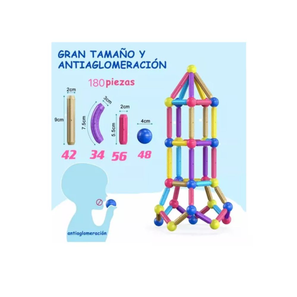 Juego Didactico Bloques Magneticos Construccion 180pcs Niños image number 5.0