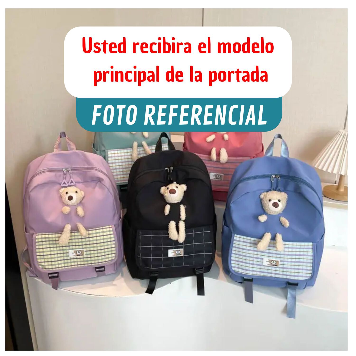Mochila Escolar Juvenil 46cm Ni&ntilde;as Estilo Kawaii Cute Teddy Light Green image number 4.0