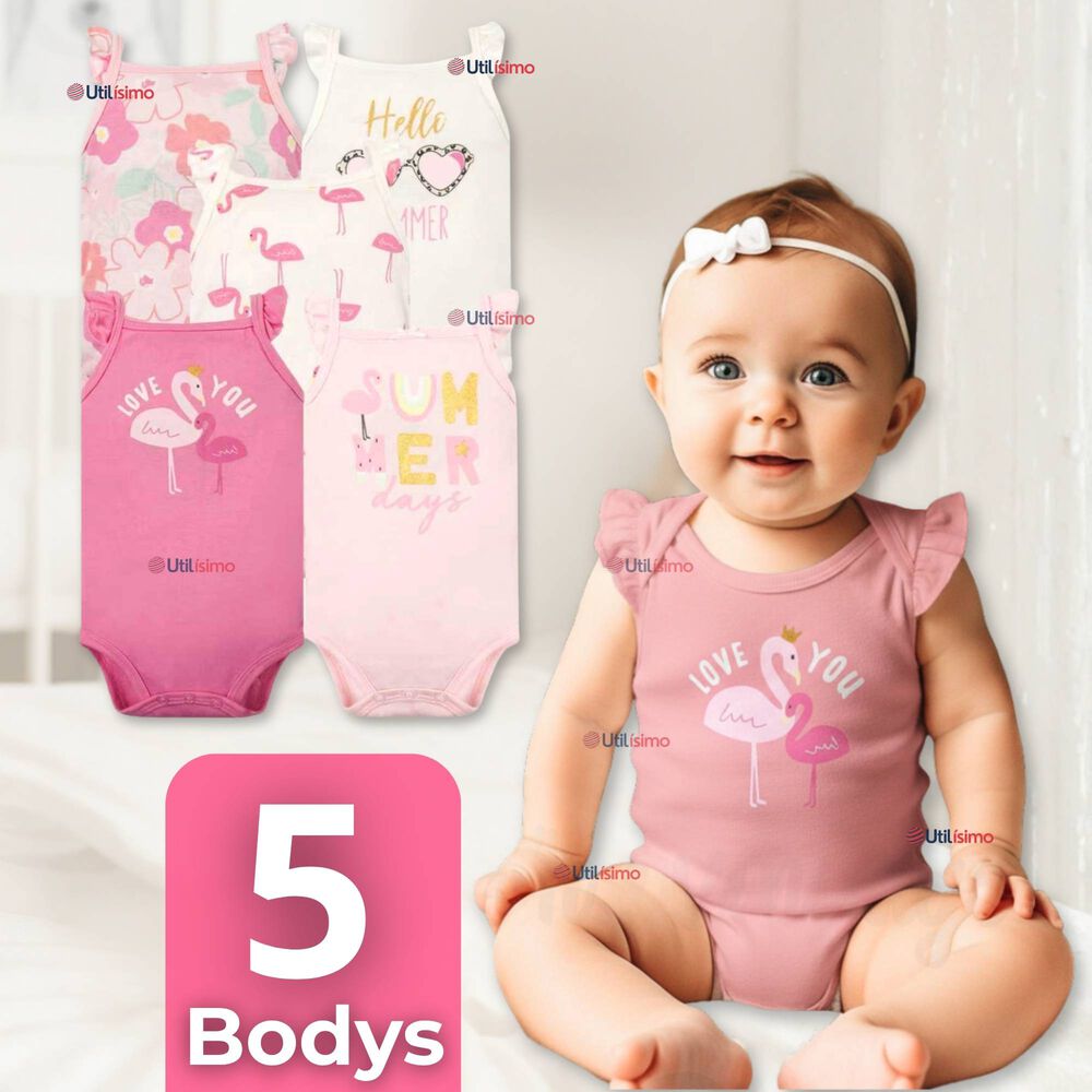 Pack 5 Bodys Ni&ntilde;a Sin Manga Tedmimak 100% Algod&oacute;n Hello Princess image number 0.0