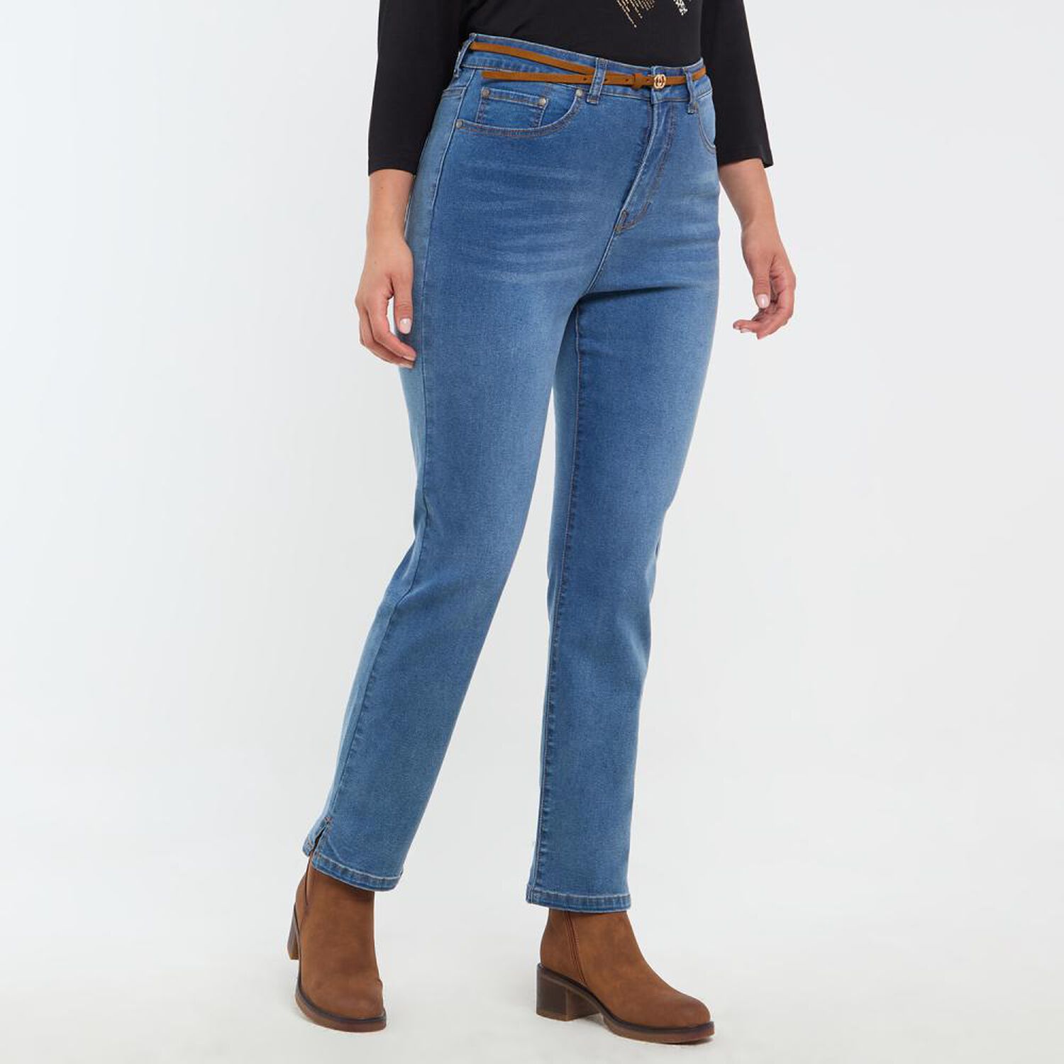 Jeans Lavado Con Cintur&oacute;n Tiro Medio Skinny Mujer Sexy Large image number 2.0
