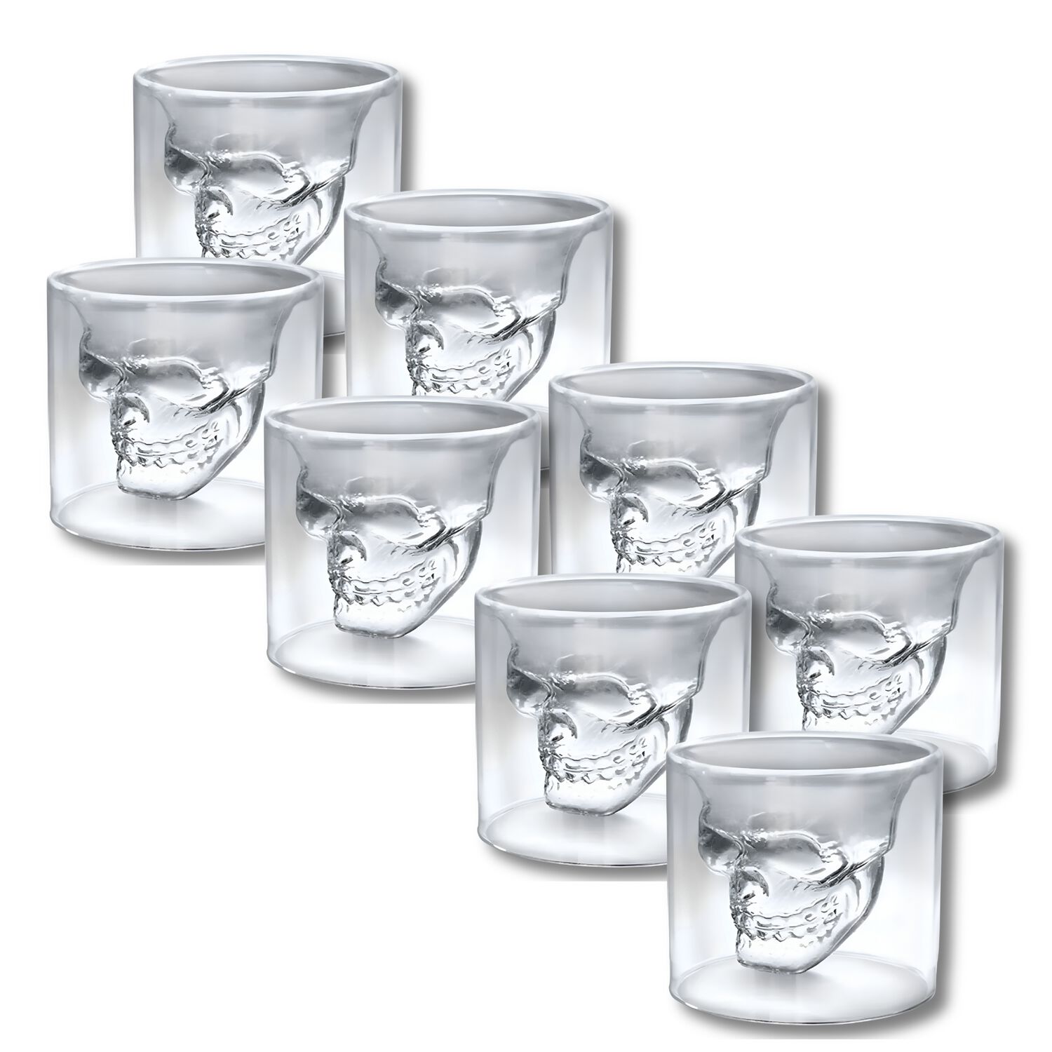 Pack De 8 Vasos Para Whiskey Calavera Maya 75ml Doble Fondo image number 0.0