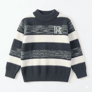 Sueter Ni&ntilde;o Invierno Tejido Rayado Cuello Alto Moda Infantil
