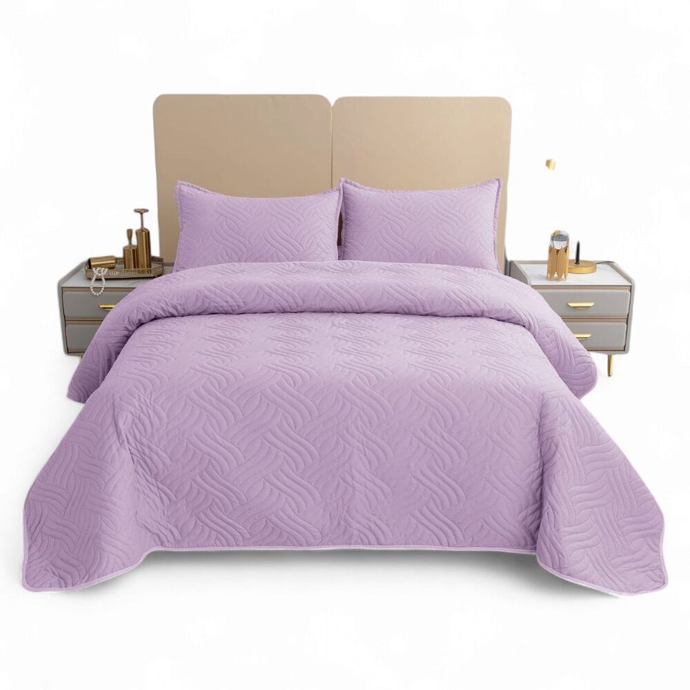 Cubrecama De Verano King Quilt + 2 Fundas De Almohada Cobertor Delgado Lila image number 0.0
