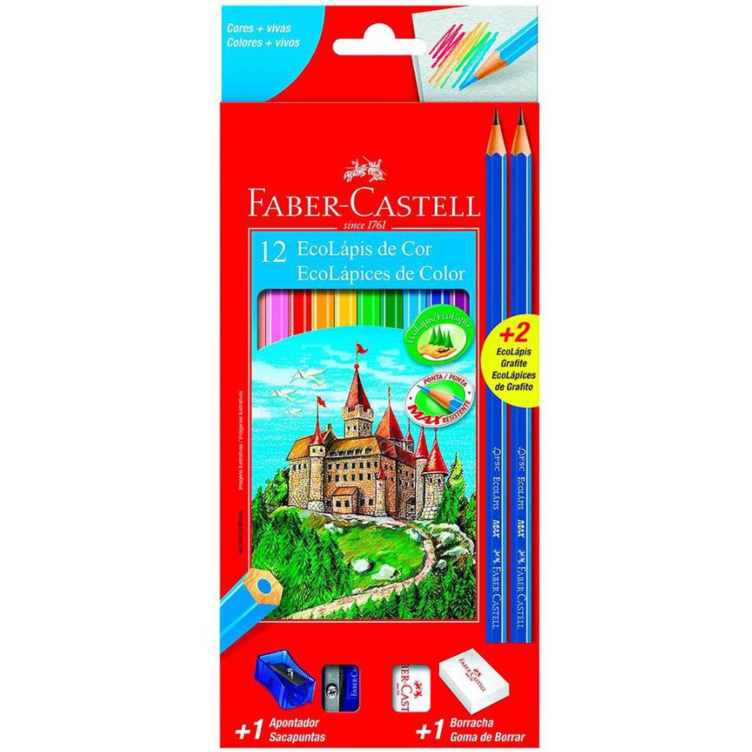 Lapices De Colores Largos + Goma + Sacapunta Y Dos Grafitos Faber Castell image number 0.0