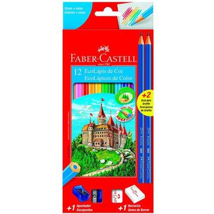 Lapices De Colores Largos + Goma + Sacapunta Y Dos Grafitos Faber Castell