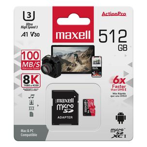 Tarjeta Microsd Maxell 512gb Uh-3 8k A1 100mb/s