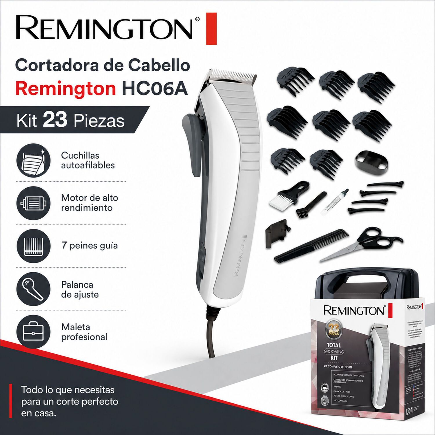 Cortadora De Cabello Remington Hc06a Kit 23pcs + Maleta image number 8.0