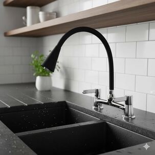 Combinacion Lavaplatos Ferrara Stretto Cromada Cuello Negro Mate