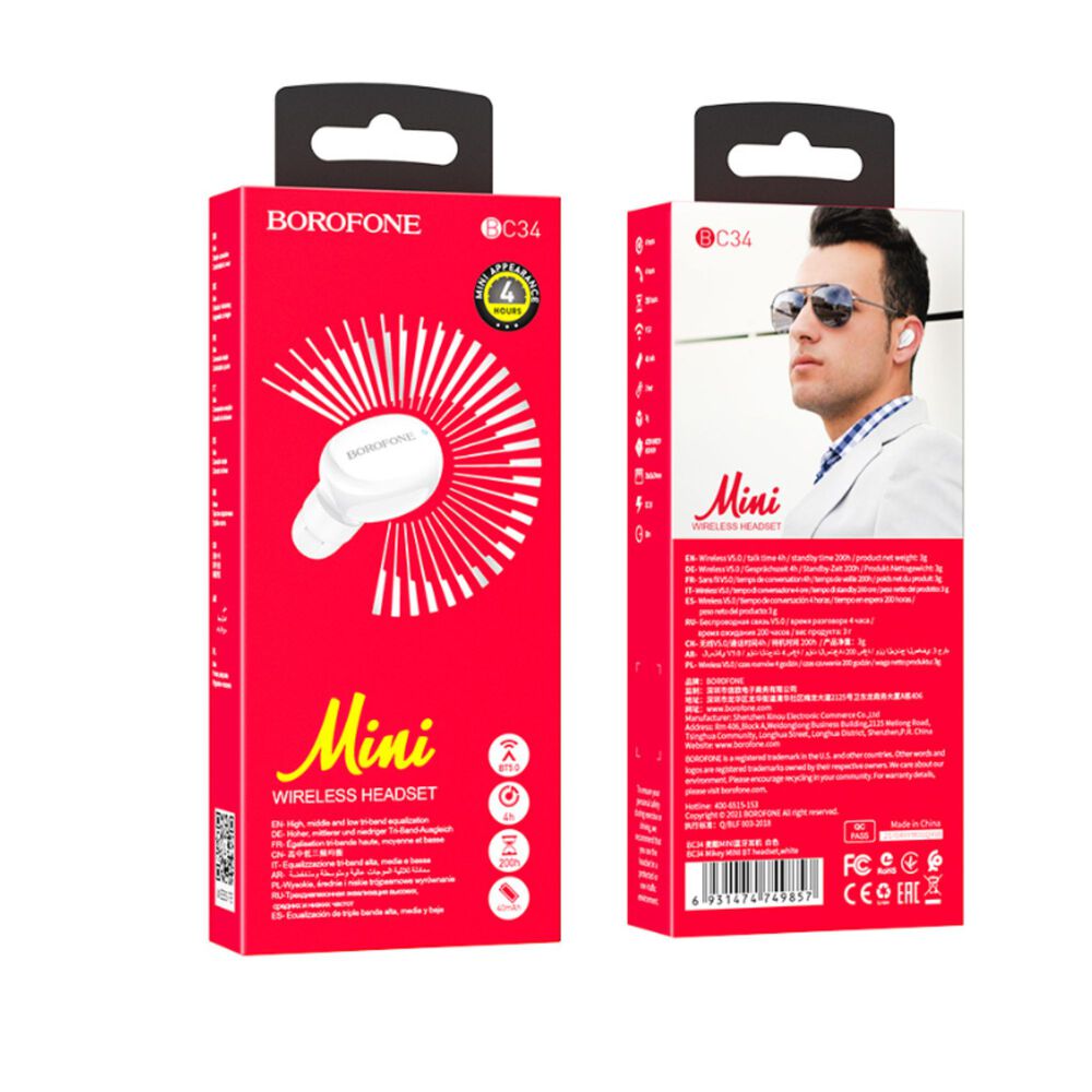 Audífonos Inalámbricos Bluetooth Mini Borofone Manos Libre Blanco image number 3.0