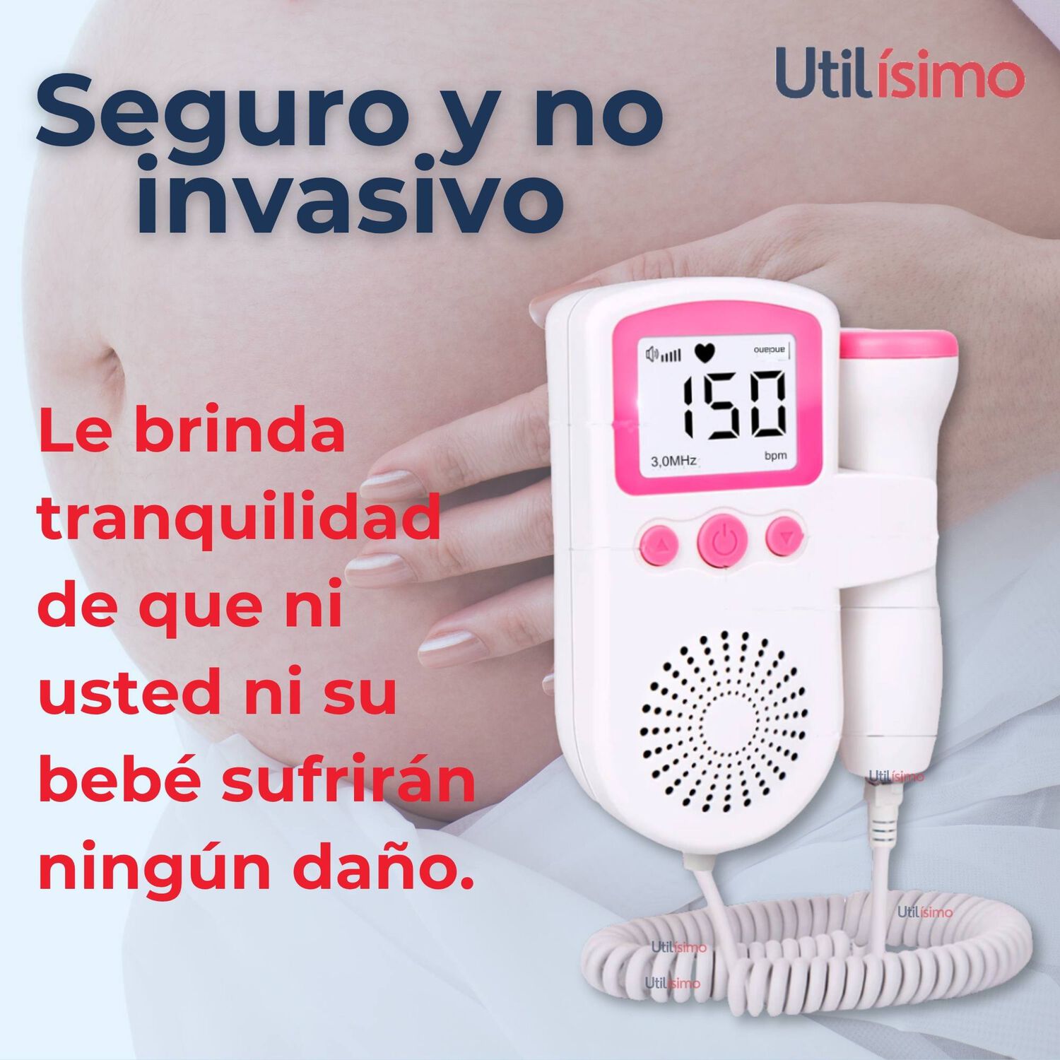 Monitor Fetal Doppler Latidos Fetales Coraz&oacute;n Beb&eacute; Blanco Rosa image number 7.0