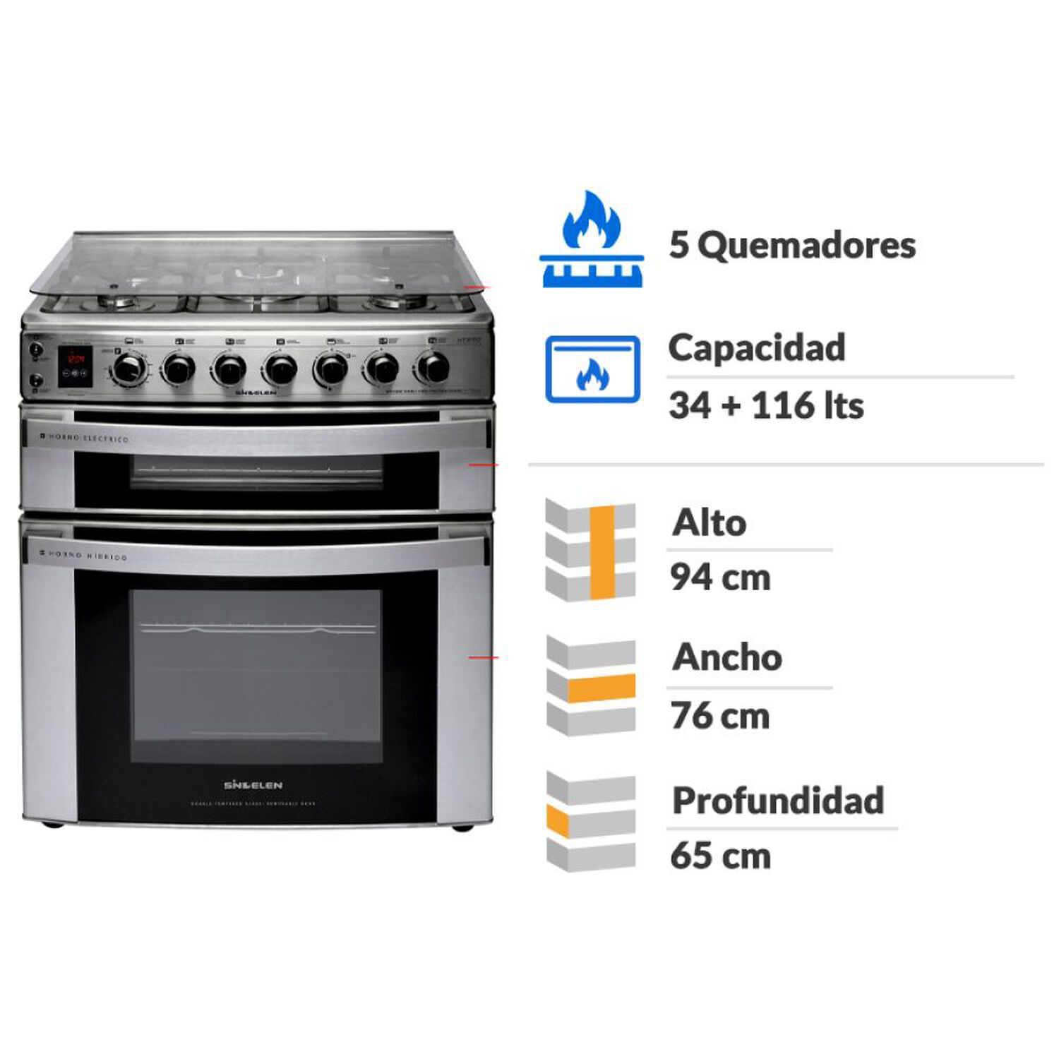 Cocina A Gas Sindelen CH-770DHIN / Doble Horno / 5 Quemadores image number 1.0