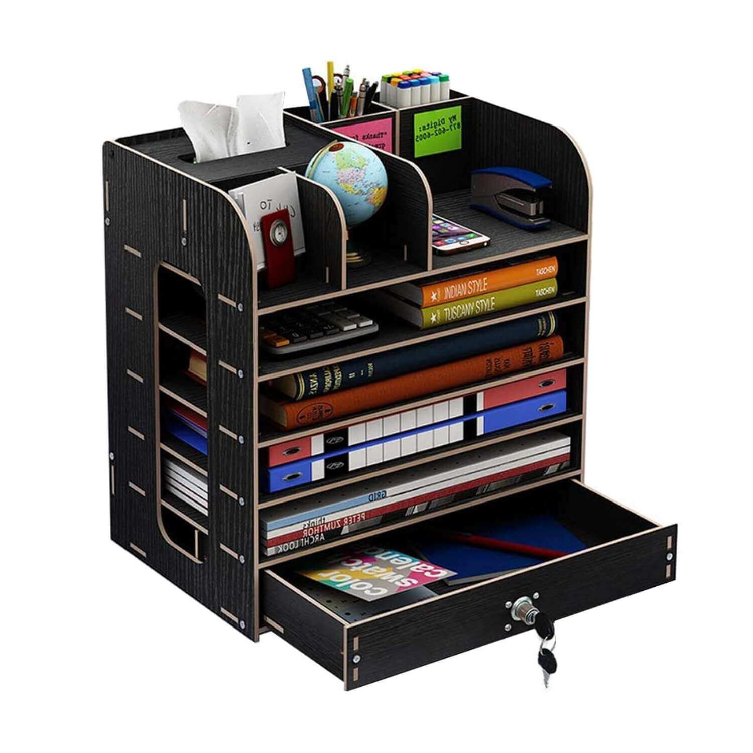 Organizador De Escritorio Multiuso De Madera Negro image number 0.0