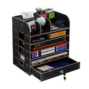 Organizador De Escritorio Multiuso De Madera Negro