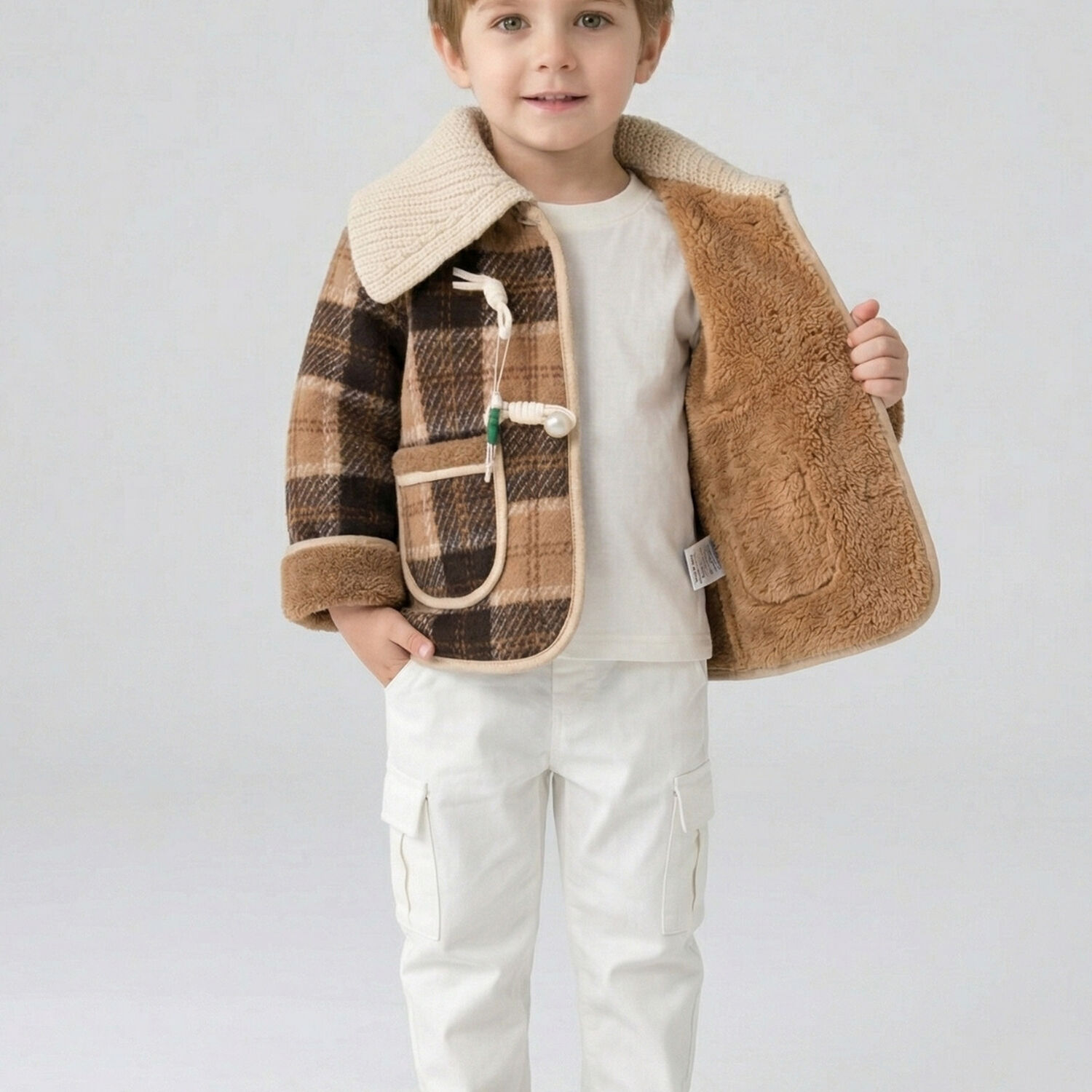 Chaqueta Ni&ntilde;o Invierno Cuadros Abrigo Polar Grueso image number 4.0