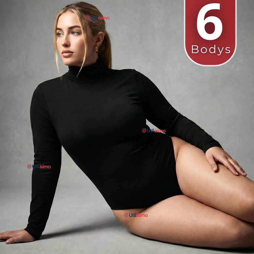 Pack 6 Bodys Manga Larga Bamb&uacute; Cuello Alto Beatle Mujer Negro image number 0.0
