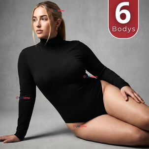 Pack 6 Bodys Manga Larga Bamb&uacute; Cuello Alto Beatle Mujer Negro