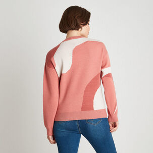 Sweater Cuello Redondo Con Diseño Rosado
