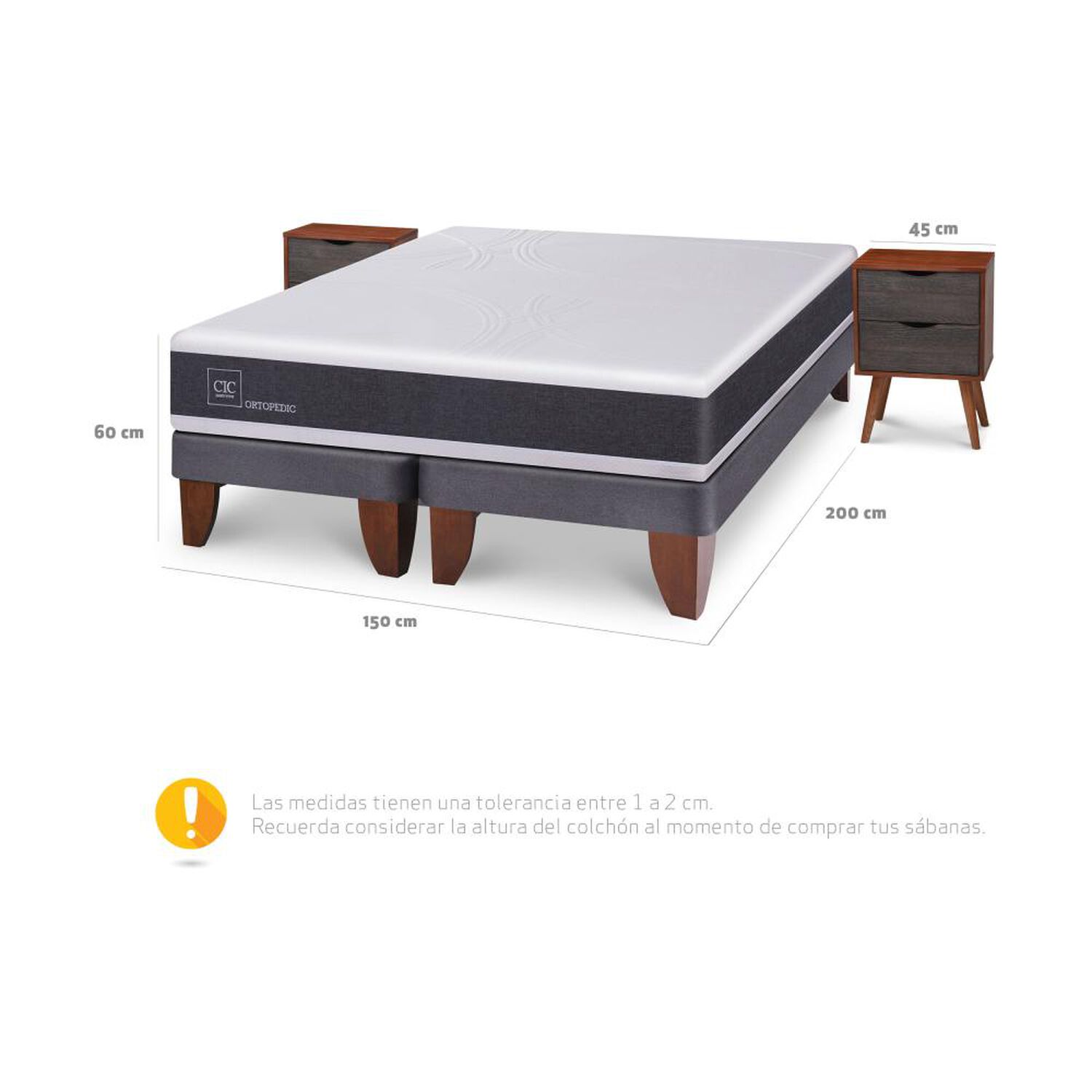 Cama Europea Cic New Ortopedic / 2 Plazas / Base Dividida + Velador image number 2.0