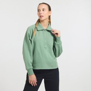 Polerón Deportivo Liso Regular Cuello Camisero Abotonado Mujer Wetland