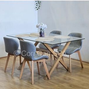 Comedor Medlock 120x80cm + 4 Sillas Mariposa Ecocuero Wood Gris