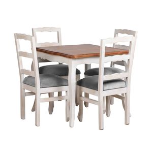 Comedor Normando 100x100 Cubierta Miel 4 Sillas Tapiz Gris
