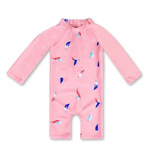 Traje De Ba&ntilde;o Enterito Manga Larga Ni&ntilde;a Jump Kids Rosa Aves