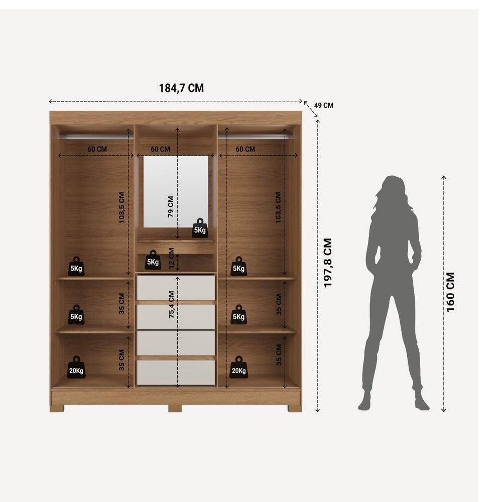 Cl&oacute;set Decocasa Mallorca / 3 Puertas / 2 Cajones image number 8.0
