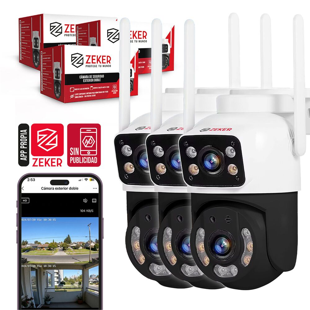 Pack X3 C&aacute;mara De Seguridad 2.4g Zeker Doble 4mp Impermeable image number 0.0