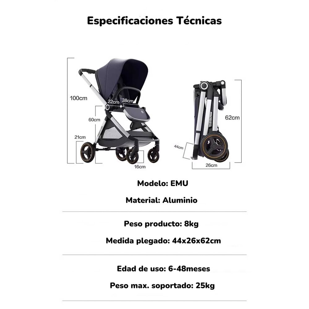 Coche De Paseo De Aluminio 2 Modos Emu Azul Lubabycas image number 6.0
