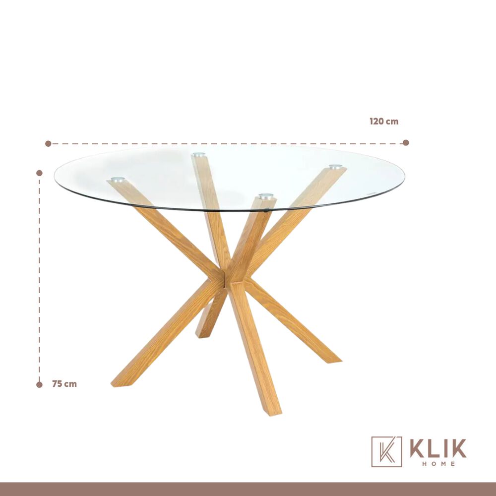 Comedor Mesa Redonda De Vidrio Cross 120cm + 5 Sillas Wishbone Madera image number 5.0