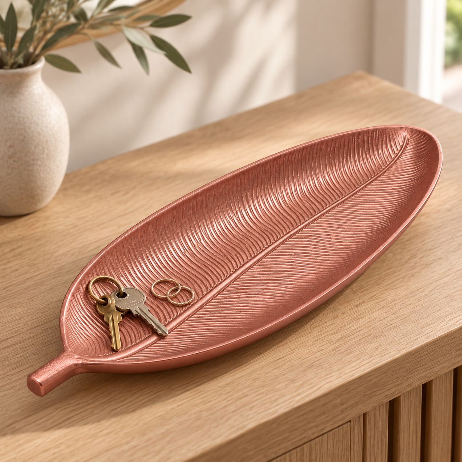 Bandeja Decorativa Forma De Hoja Estilo Moderno Organico 40 Cm Color Oro Rosa image number 2.0