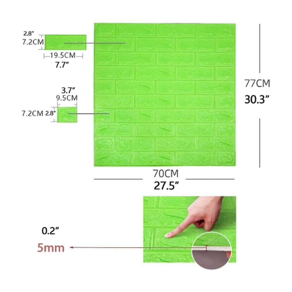 Pack 10 Lamina Papel Mural Autoadhesivo 3d Ladrillo Verde image number 2.0