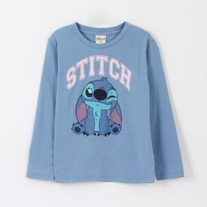 Polera Manga Larga Ni&ntilde;a Gui&ntilde;o Lilo & Stitch Azul Disney