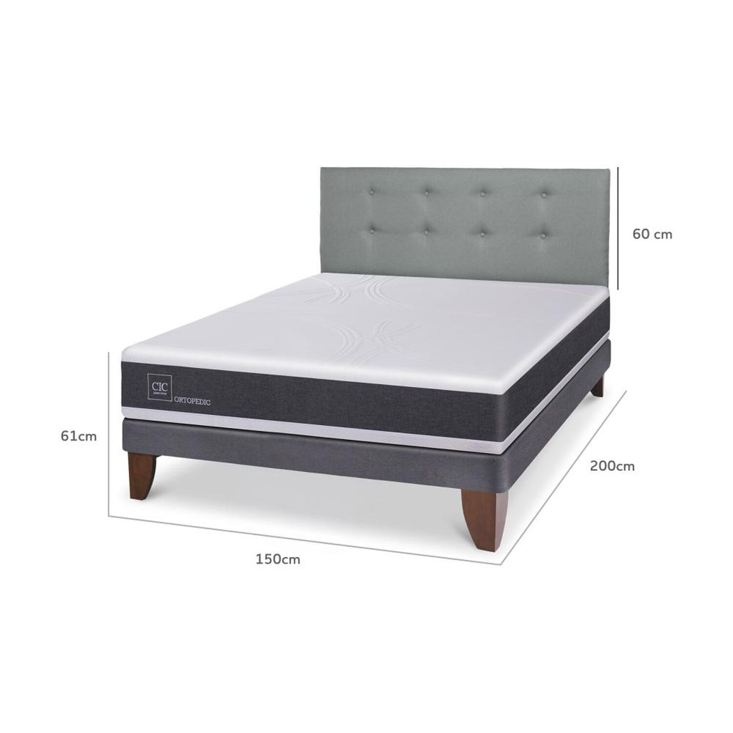 Cama Europea Cic Ortopedic / 2 Plazas / Base Normal + Respaldo image number 3.0