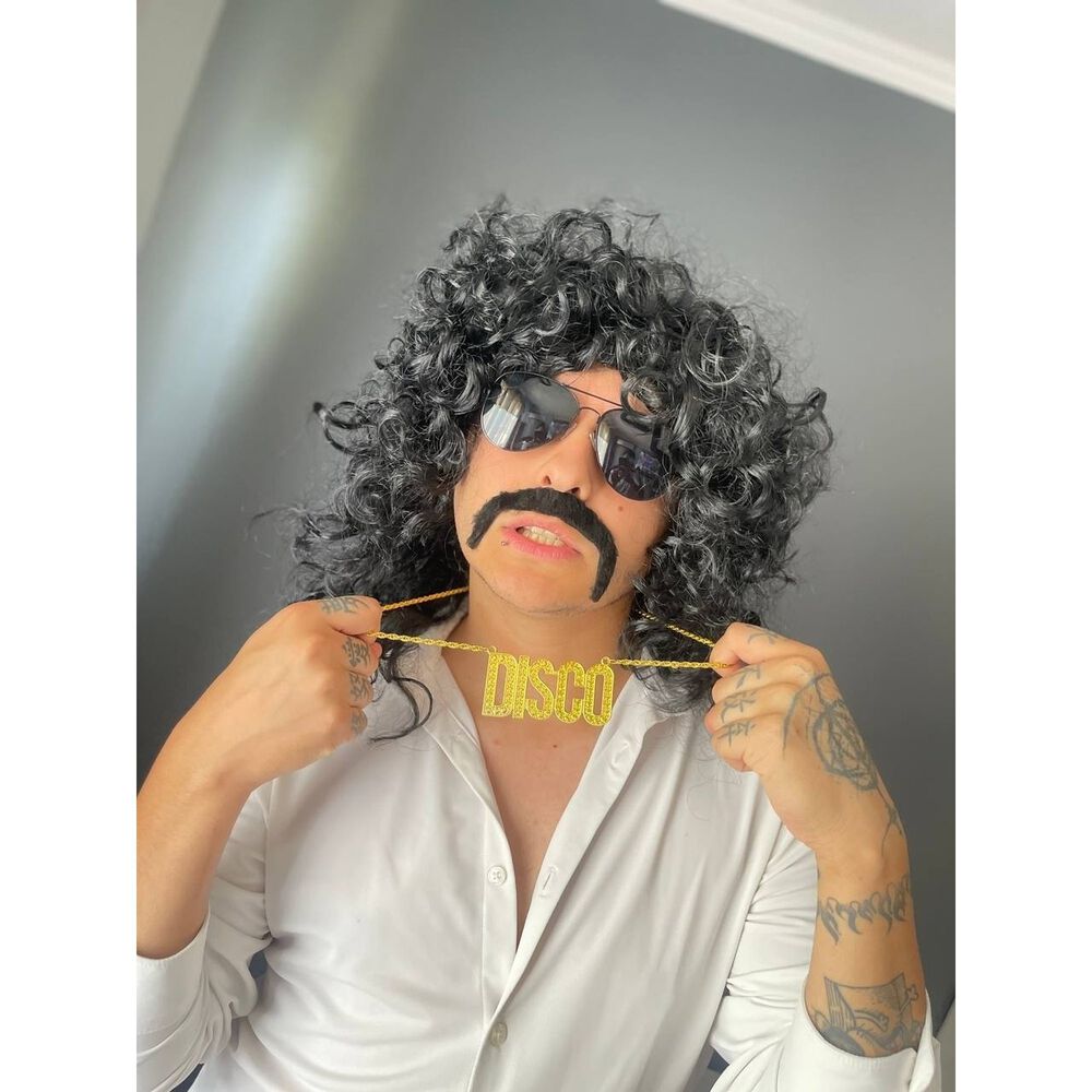Set Disfraz Afro Retro Hombre A&ntilde;os 80 Onda Disco Pelo image number 10.0