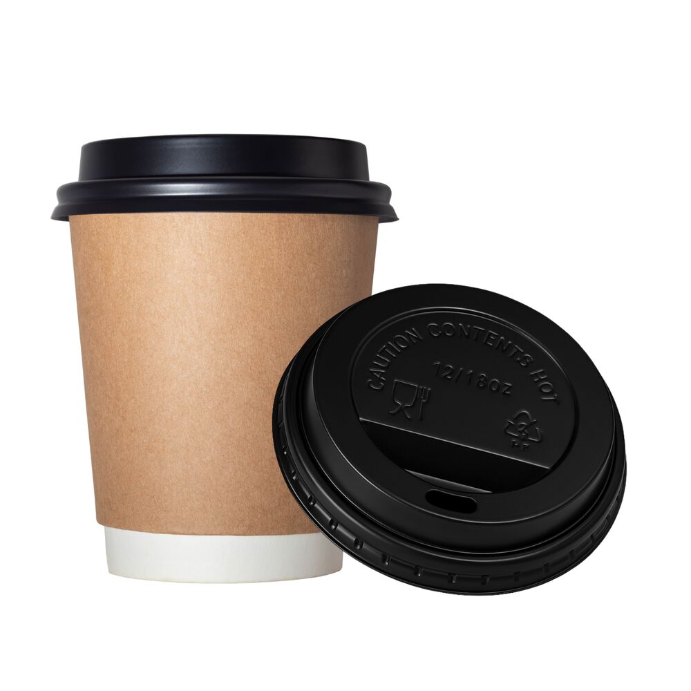 Set 40 Tapas Vaso Cafe 12oz Tapa Desechable Plastico Negro image number 2.0