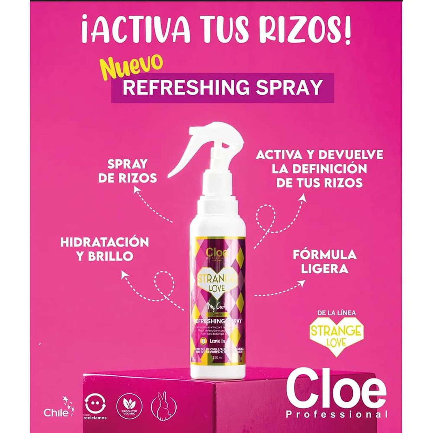Spray Refrescante Rizos Strange Love Cloe Professional 250ml image number 1.0