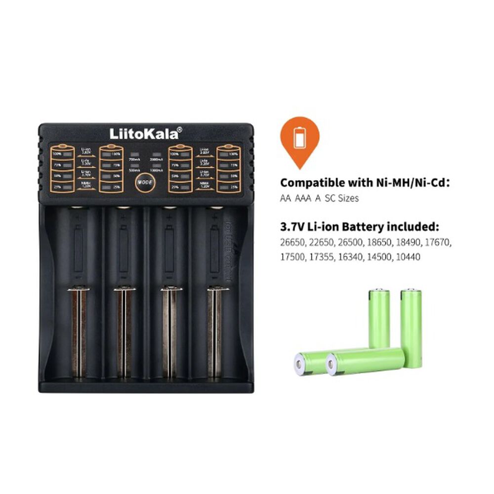 Cargador Bater&iacute;as Recargables Inteligente Litokala Multiple Pilas 18650 Multifuncional Usb 4 Ranuras Ajustable image number 4.0