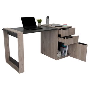 Escritorio 2 Cajones 1 Puerta Fm-014g Gris Y Plomo