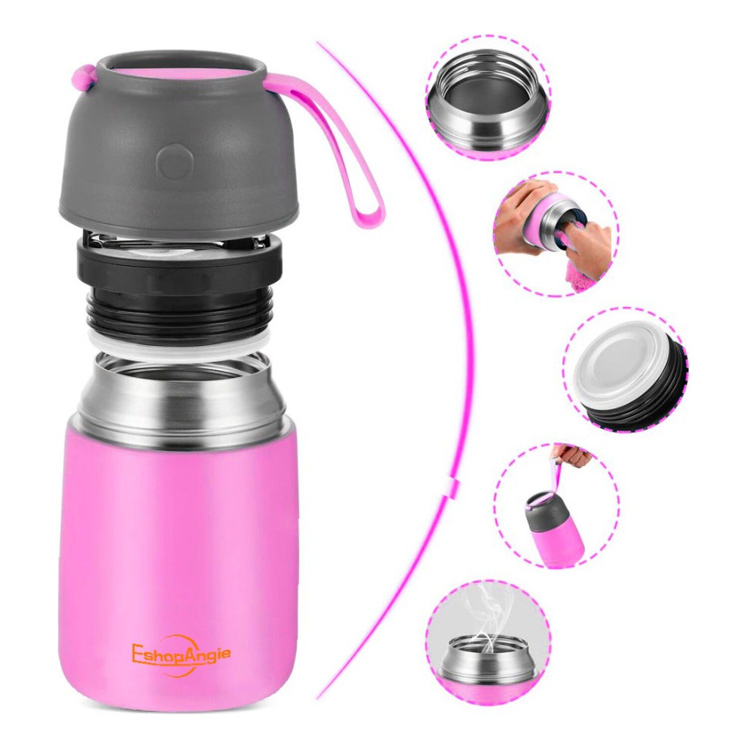 Termo Comida Acero Inoxidable 650ml Rosa Con Cuchara image number 1.0
