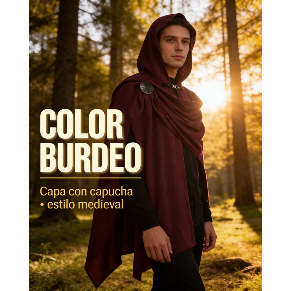 Disfraz Tunica Capa Con Capucha Medieval Con Broche Para Cosplay Halloween Y Teatro Unisex image number 12.0